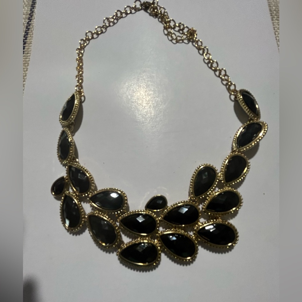 India Artisan Black Leaves on Gold Necklace